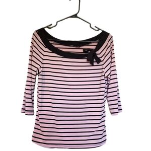 DEUX MILLE Women's Pink & Black Striped Top Size Medium